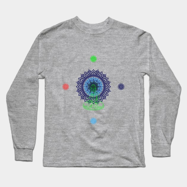 colorful Buddha mandala art Long Sleeve T-Shirt by WARNAWALIYA “The Gallery of Imagination”